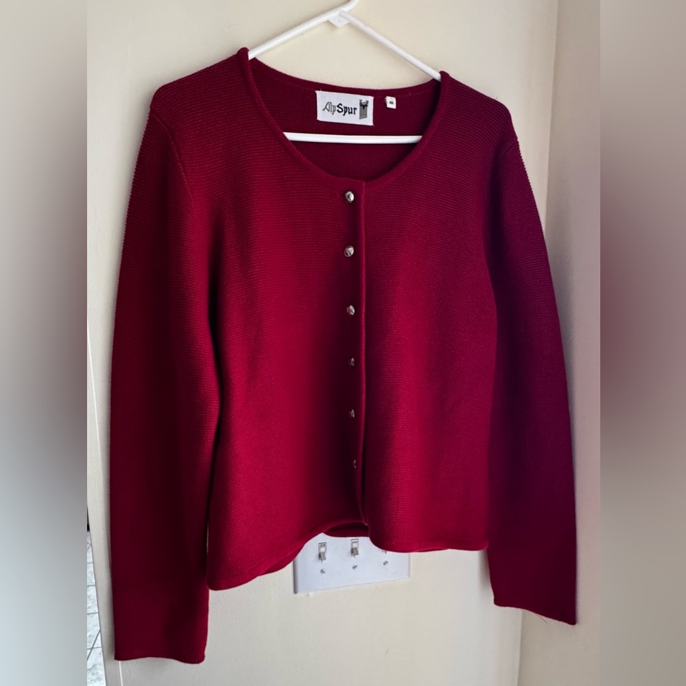 Stunning Red trachten Dirndl jacket xl 46 16 cotton Tracht holiday sweater